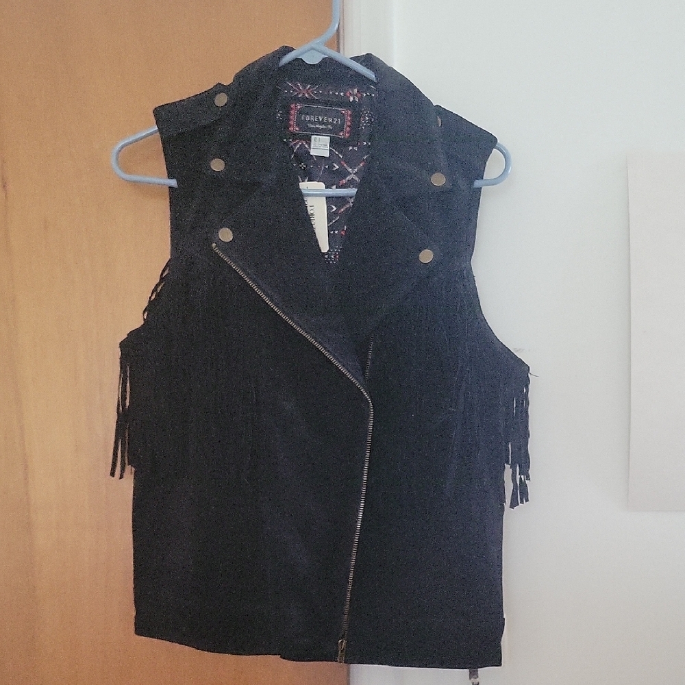Forever 21 Black Fringe Vest